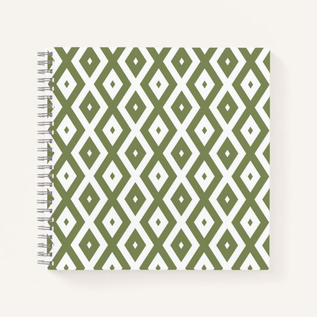Cuaderno Patrón de diamante verde oliva y blanco (Anverso)