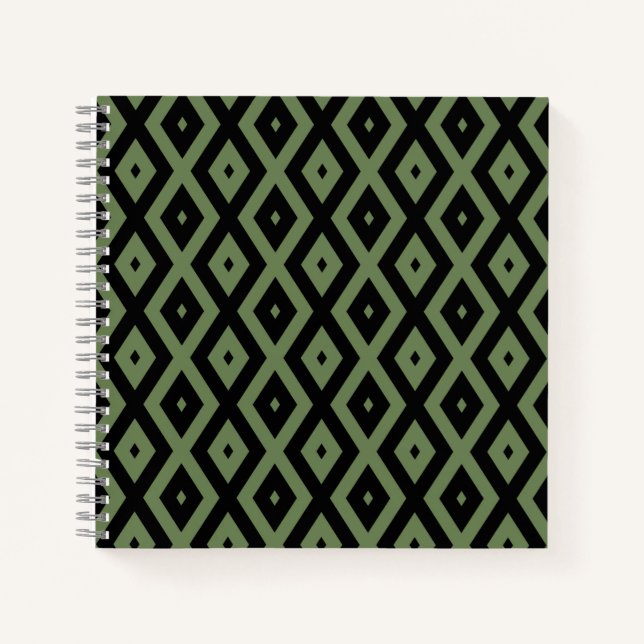 Cuaderno Patrón de diamante verde oliva y negro (Anverso)