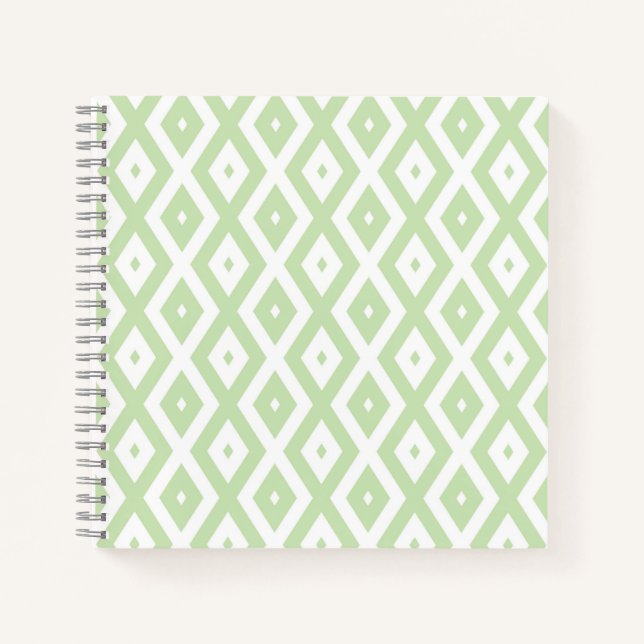 Cuaderno Patrón de diamante verde pálido y blanco (Anverso)