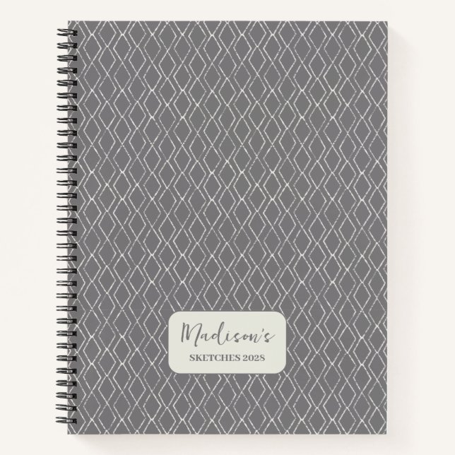 Cuaderno Patrón de diamantes Blanco gris oscuro personaliza (Anverso)