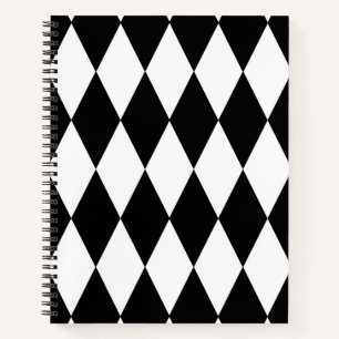 Cuaderno Patrón de diamantes de arlequín en blanco y negro