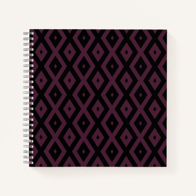 Cuaderno Patrón de diamantes de plumas y negro (Anverso)