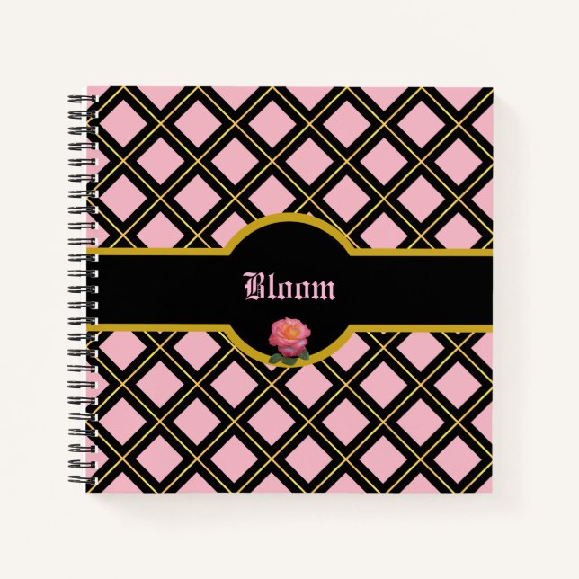 Cuaderno Patrón de diamantes dorados y negros (Anverso)