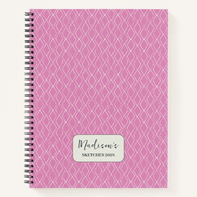 Cuaderno Patrón de diamantes Fuchsia Rosa Personalizado (Anverso)