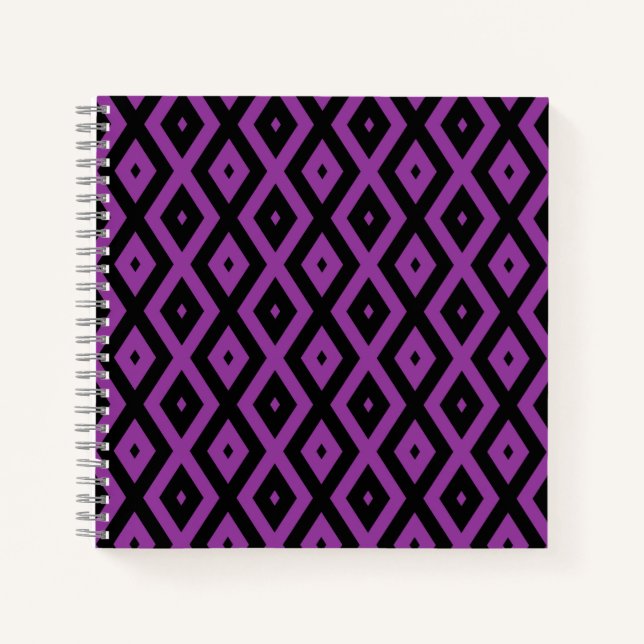 Cuaderno Patrón de diamantes morado y negro (Anverso)