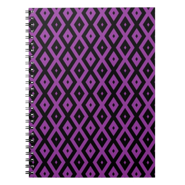 Cuaderno Patrón de diamantes morado y negro (Frente)