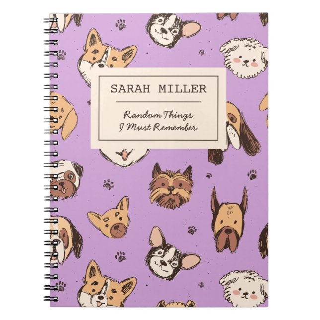 Cuaderno Patrón de dibujo de Doodle Perro Personalizado Per (Frente)