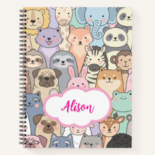 Cuaderno Patrón de dibujos animados de animales lindos pers