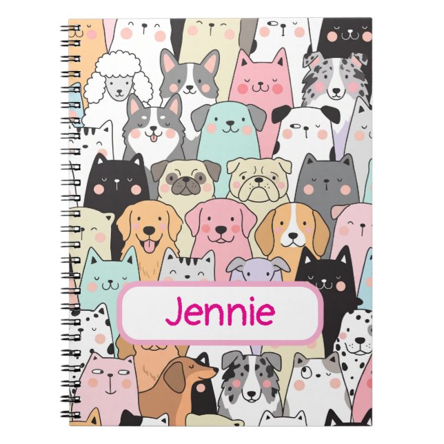 Cuaderno Patrón de dibujos animados de perro lindo personal (Frente)