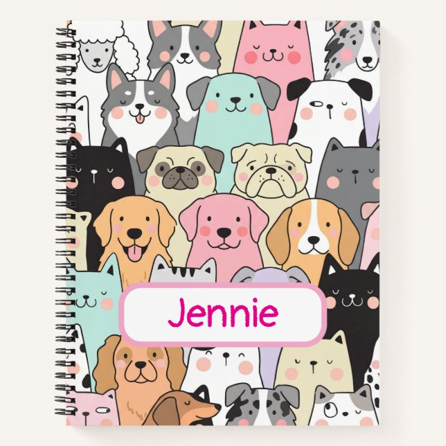 Cuaderno Patrón de dibujos animados de perro lindo personal (Anverso)