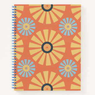 Cuaderno Patrón de dietas azul y Naranja retro abstrat