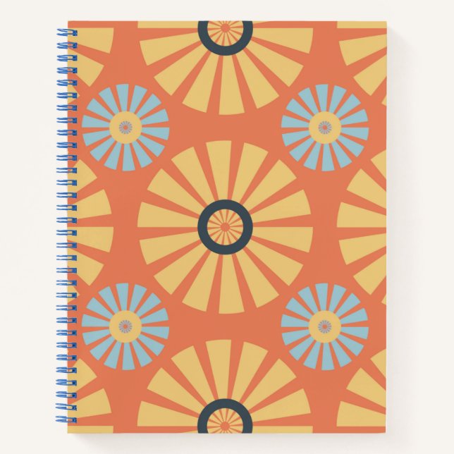 Cuaderno Patrón de dietas azul y Naranja retro abstrat (Anverso)