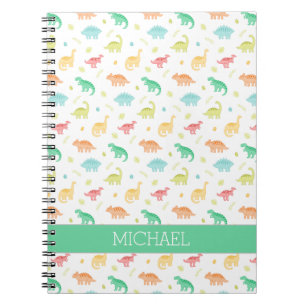 Cuaderno Patrón de dinosaurio azul verde con nombre persona