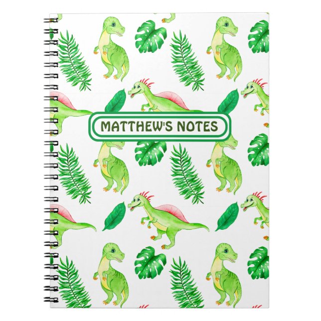 Cuaderno Patrón de dinosaurio de jungla verde suave (Frente)