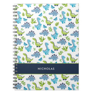 Cuaderno Patrón de Dinosaurio VERDE AZUL con el nombre del 