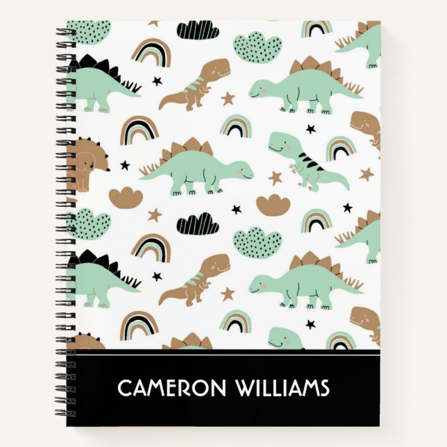 Cuaderno Patrón de dinosaurio verde de menta (Anverso)