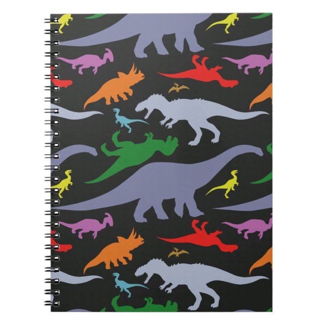 Cuaderno Patrón de dinosaurios coloridos (oscuro) (Frente)