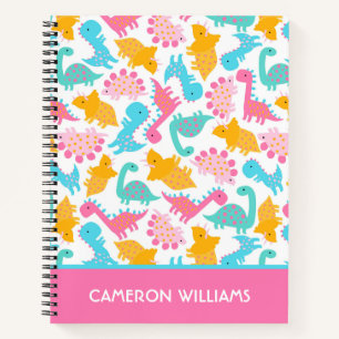 Cuaderno Patrón de dinosaurios divertidos rosa y Verde azul