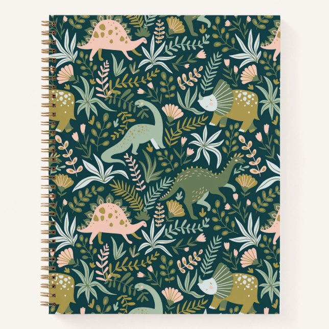 Cuaderno Patrón de dinosaurios verdes (Anverso)