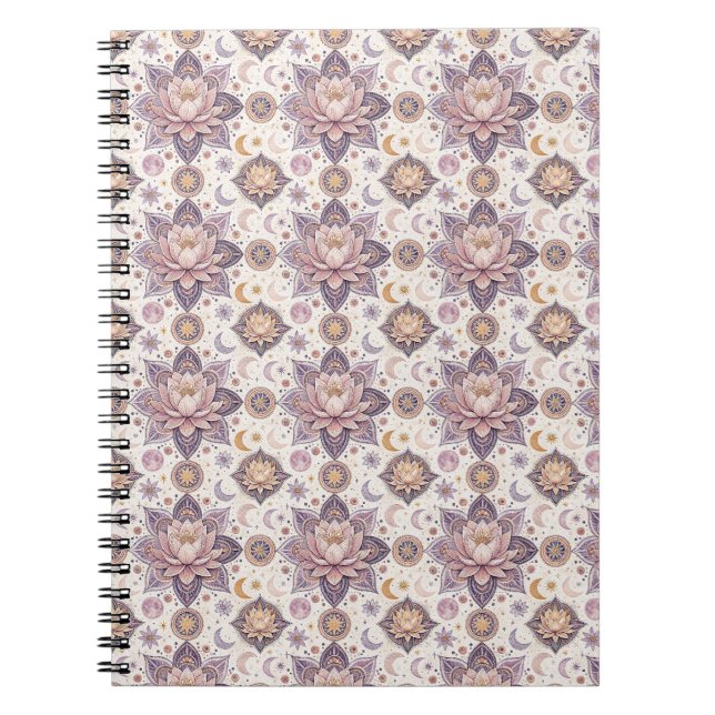 Cuaderno Patrón de diseño espiritual mandala de loto celest (Frente)