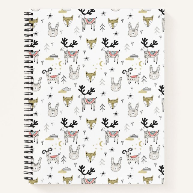 Cuaderno Patrón de Doodle Animal de Woodland Cuadros (Anverso)