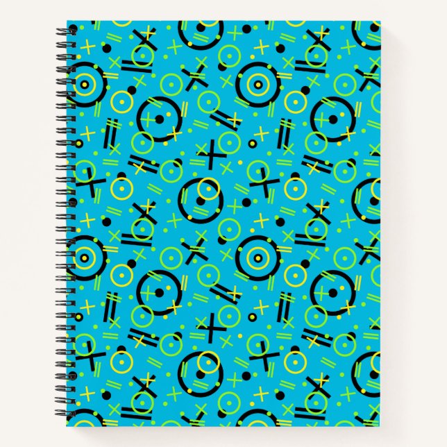 Cuaderno Patrón de Doodle Azul Retro Neon de 80/90 (Anverso)