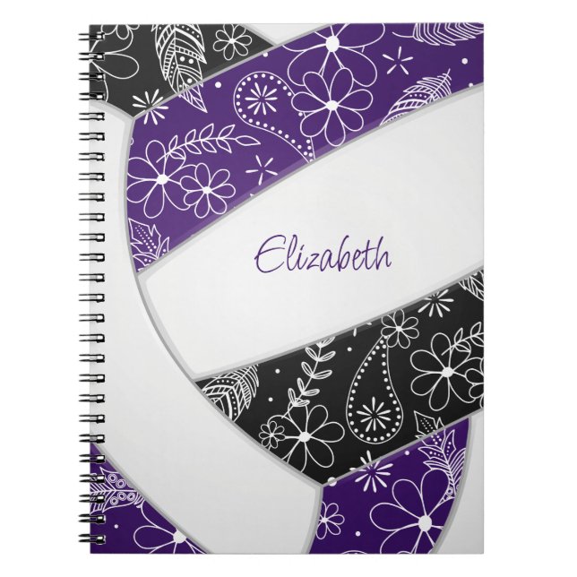 Cuaderno patrón de doodle de bonito voleibol negro violeta (Frente)