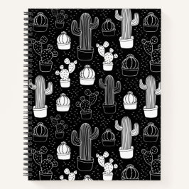 Cuaderno Patrón de doodle de cactus en blanco y negro