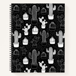 Cuaderno Patrón de doodle de cactus en blanco y negro