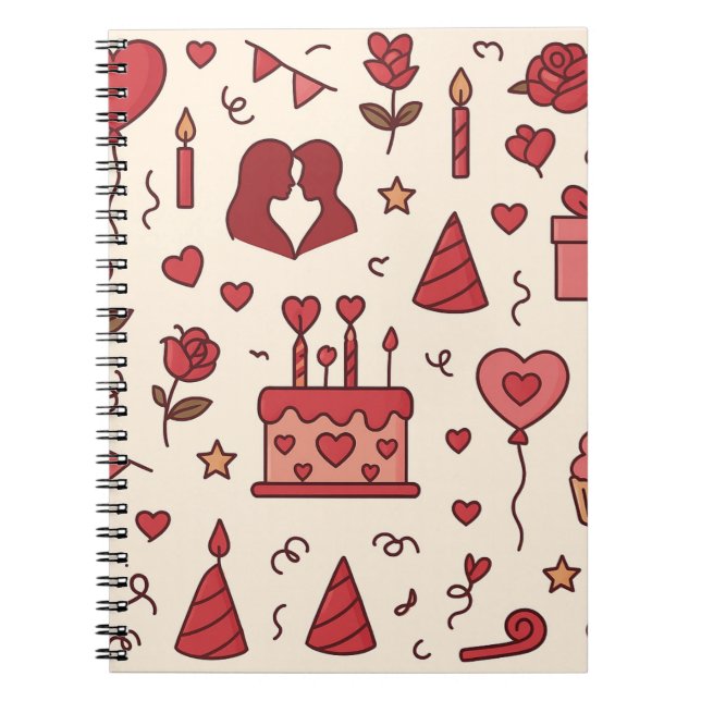 Cuaderno Patrón de Doodle de Celebración Romántica (Frente)