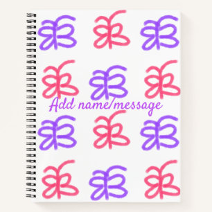 Cuaderno Patrón de doodle de mariposa rosa morado agregar t