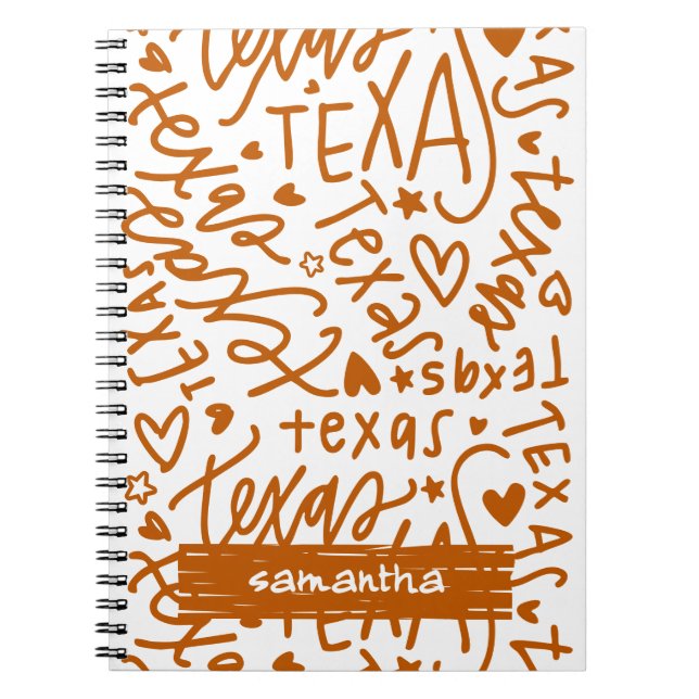 Cuaderno Patrón de Doodle de Texas Naranja quemado (Frente)