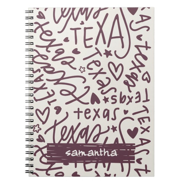 Cuaderno Patrón de Doodle de Texas Rosa oscuro (Frente)