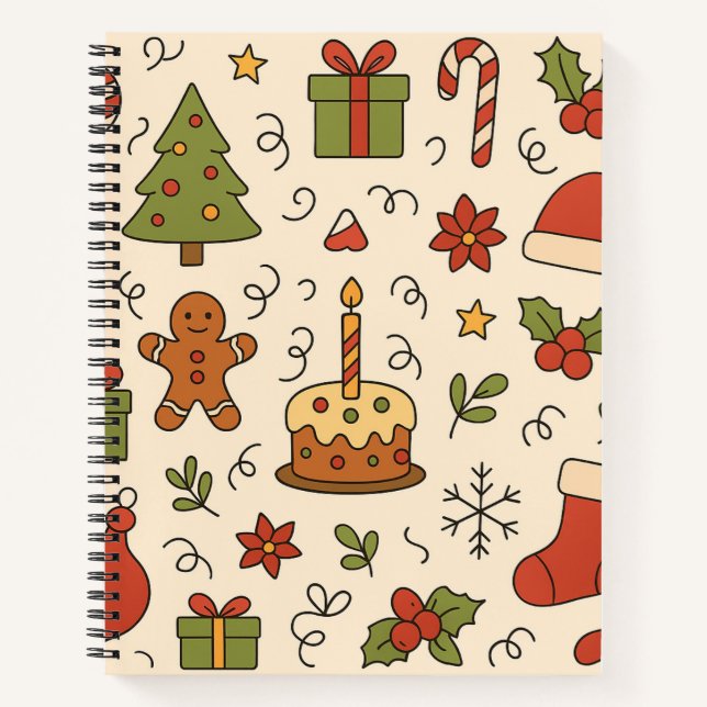 Cuaderno Patrón de Doodle Navideño Alegre (Anverso)
