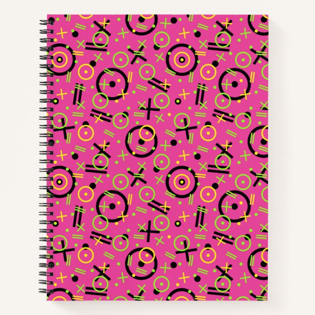 Cuaderno Patrón de Doodle Rosa Retro Neon de 80-90 (Anverso)