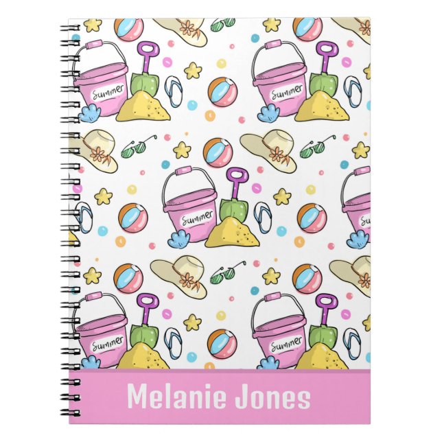 Cuaderno Patrón de Doodles de Playa de Verano Cuidados Pers (Frente)