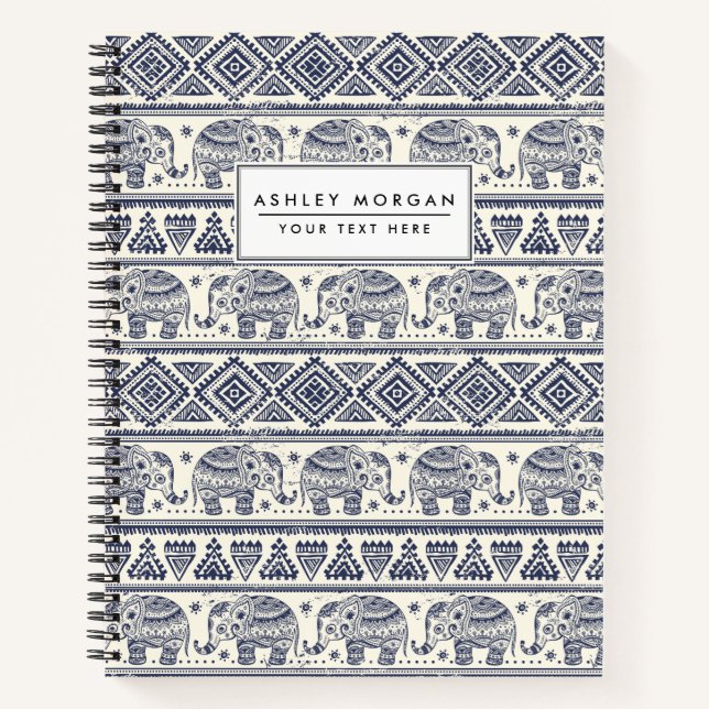 Cuaderno Patrón de elefante azteca tribal étnico (Anverso)