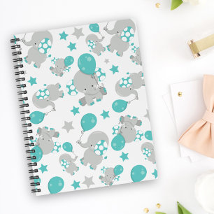 Cuaderno Patrón de Elefantes, Elefantes Cutos - Gris Azul