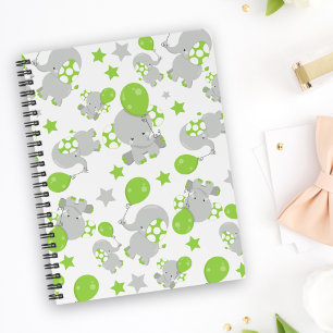 Cuaderno Patrón de Elefantes, Elefantes Cutos - Gris Verde