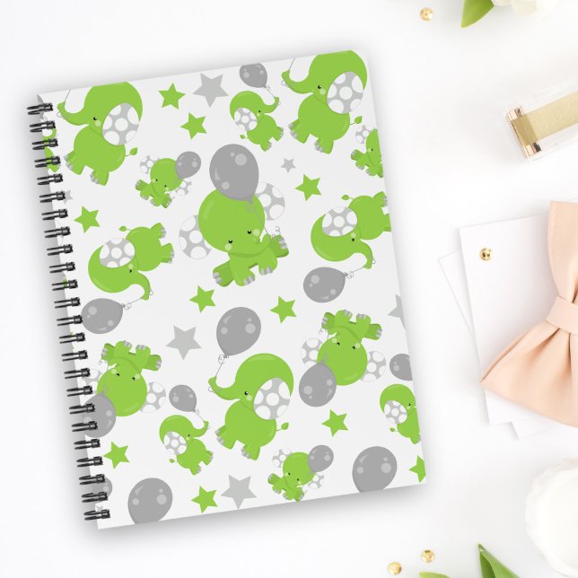 Cuaderno Patrón De Elefantes Verdes, Elefantes Cubiertos, E (Subido por el creador)