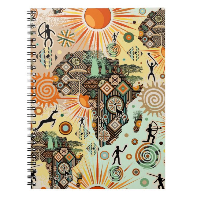 Cuaderno Patrón de elementos tribales decorativos del mapa  (Frente)