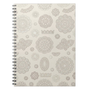 Cuaderno Patrón de encaje de ganchillo beige vintage elegan