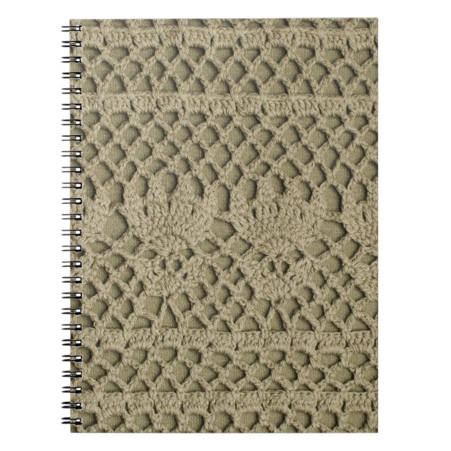 Cuaderno Patrón de encaje verde oliva hecho a mano (Frente)