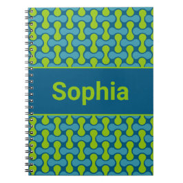 Cuaderno Patrón de enlace retro moderno en azul y verde