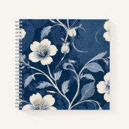 Cuaderno Patrón de enredadera floral de cottage azul polvor