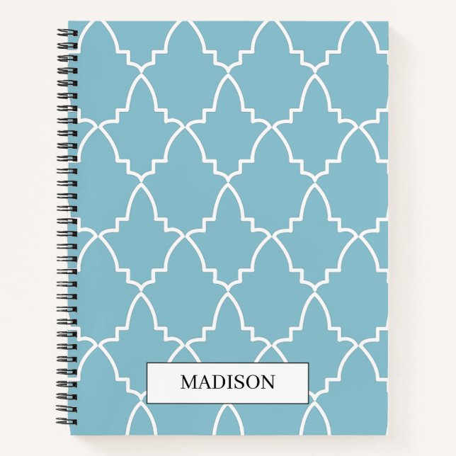 Cuaderno Patrón de Entramado marroquí azul claro personaliz (Anverso)