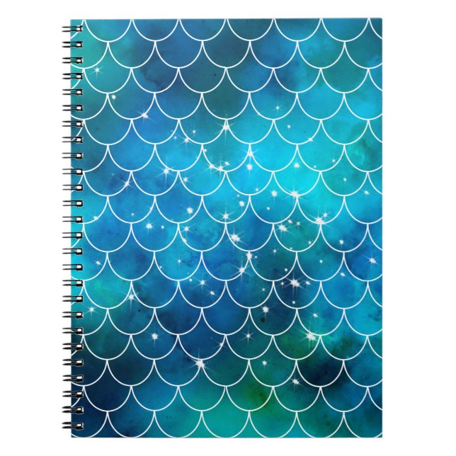 Cuaderno Patrón de escala de peces de sirena azul (Frente)