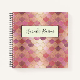 Cuaderno Patrón de escala de sirena de Rosa Gold Shimmer