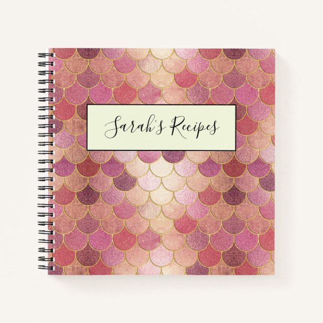 Cuaderno Patrón de escala de sirena de Rosa Gold Shimmer (Anverso)