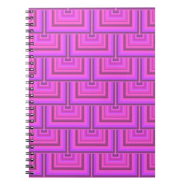Cuaderno Patrón de escalas cuadradas de rayas rosas (Frente)